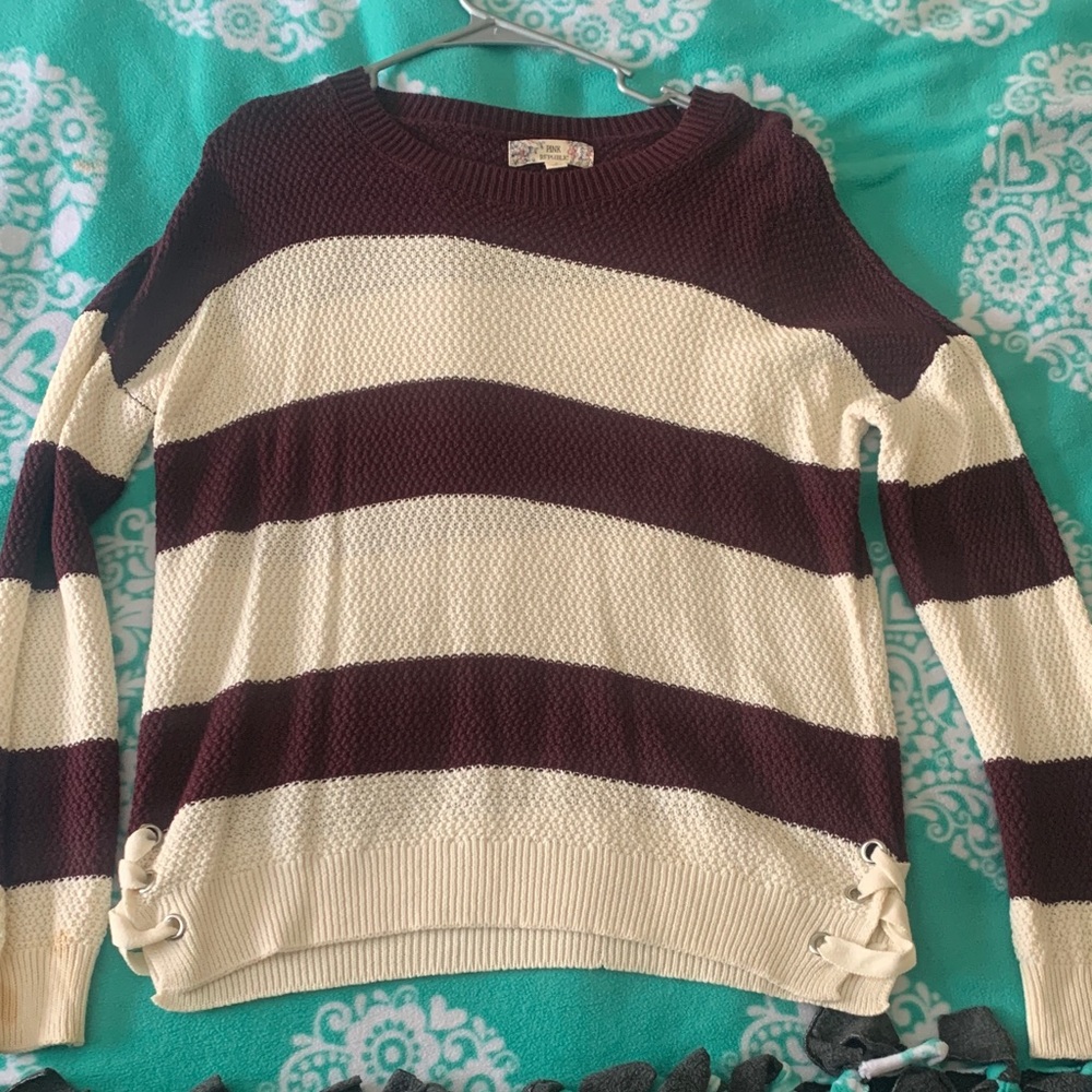 Pink Republic Maroon and Cream Striped Sweater